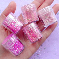 Assorted Iridescent Pink Glitter in Hexagon Shape (5 pcs) | Aurora Borealis Confetti for Kawaii Cabochon DIY | Bling Bling Sprinkles | Scrapbook Supplies