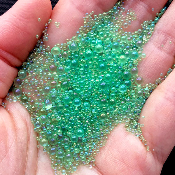 Iridescent Water Bubble Bead | Water Drop Beads | Fake Water Droplet |  Micro Beads | Resin Inclusions | Kawaii Craft Supplies (AB Green / 1mm to  3mm /