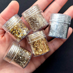 Christmas Glitters in Gold and Silver (5 pcs) | Hexagon Glitter Sprinkles | Bling Bling Festival Glitter Confetti | Resin Art | Scrapbooking