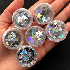 Holographic Star Confetti in Various Sizes | Assorted Iridescent Star Flakes | Hair Glitter Roots | Resin Craft Supplies | Scrapbooking (6pcs / 3mm to 10mm)