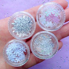 Assorted Snowflake Sequin | Snow Flake Confetti Mix | Christmas Embellishments | Resin Filling Materials (4pcs / 8mm & 10mm / Silver, White & AB Clear)