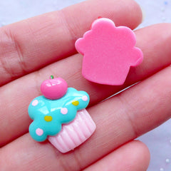 Assorted Cupcake Cabochons (4pcs / 18mm x 19mm / Flatback) Miniature Sweets Deco Kawaii Dekoden Whimsical Jewelry Scrapbook Embellishment FCAB308A