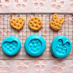 Set of 3 Cookie / Biscuit (Heart, Bunny / Rabbit, Round) (19 to 20mm) Silicone Flexible Push Mold - Miniature Sweets Charms MD144,148,150