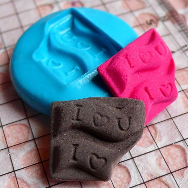 Bitten I love You Chocolate Bar Mold 16mm Silicone Flexible Mold Dollhouse Miniature Sweet Mold Fimo Cabochon Mold Kawaii Polymer Clay MD357