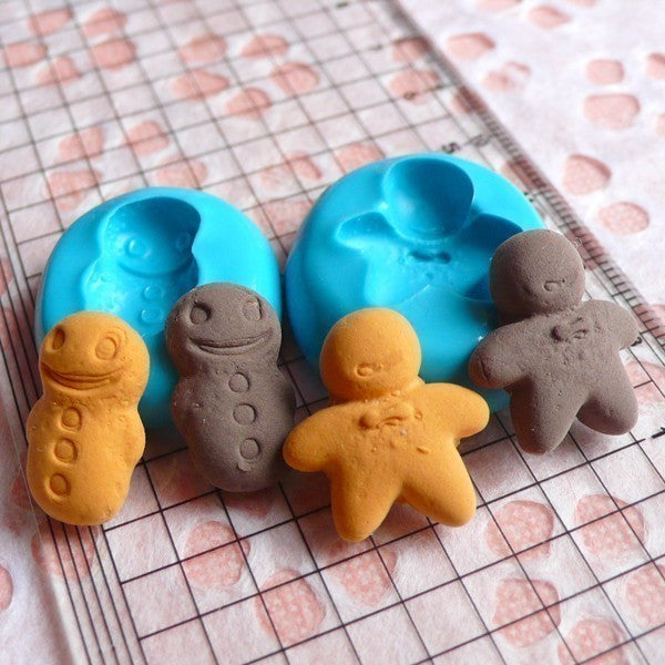 Set of 2 Gingerbread Man / Cookies (17mm to 19mm) Silicone Flexible Push Mold - Miniature Food, Sweets, Jewelry, Charms (Clay Fondant) MD273