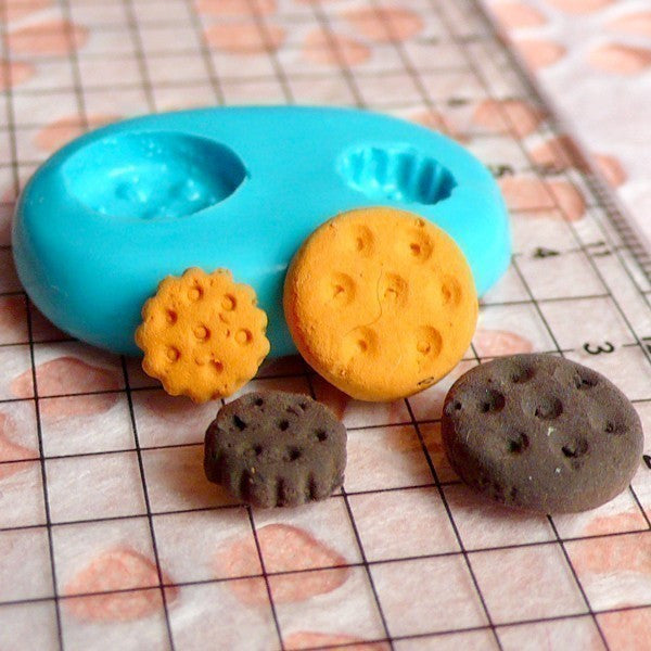 Kawaii Tiny Round Cookie / Biscuit Set (8, 12mm) Flexible Mold Silicone Mold - Miniature Food, Sweets, Jewelry, Charms (Clay, Fimo) MD139