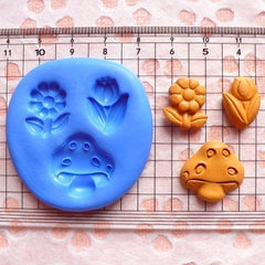 Set of 3 Flower / Tulip / Mushroom (14mm to 18mm) Silicone Flexible Push Mold - Jewelry, Charms, Cupcake (Clay Fimo Gum Paste Fondant) MD590