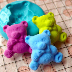 Kawaii Bear with Bow 16mm Silicone Mold Flexible Mold Kawaii Animal Mold Polymer Clay Scrapbooking Fondant Mini Cupcake Topper Mold MD450