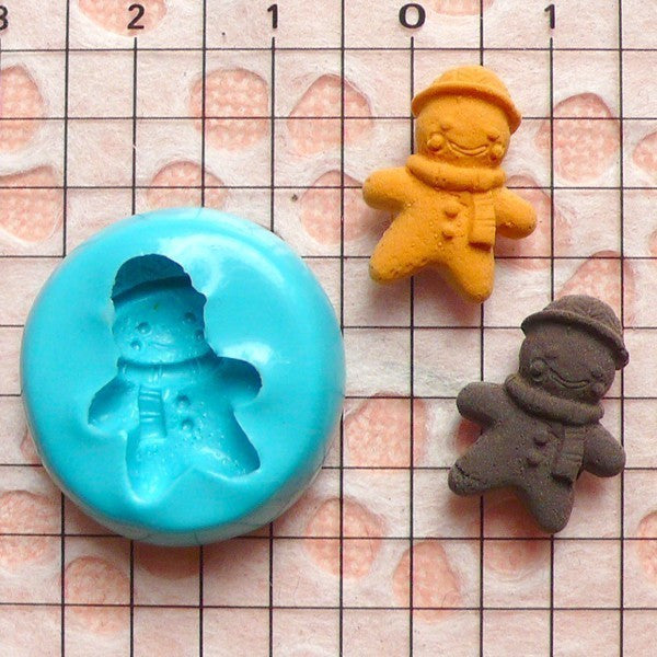 Gingerbread Man w/ Scarf, Hat (17mm) Silicone Flexible Mold - Miniature Food, Sweets, Jewelry, Charms (Clay, Fimo, Resins, Fondant) MD263