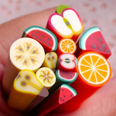 Polymer Clay Cane Fruit Assorted Big Small Canes Mix (12pcs / 2.5cm) Miniature Sweets Deco Kawaii Cupcake Fruit Tart Fimo Cane Nail CMX050