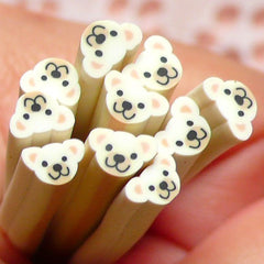Polymer Clay Cane - Bear Face (White) - for Miniature Food / Dessert / Cake / Ice Cream Sundae Decoration and Nail Art CAN028