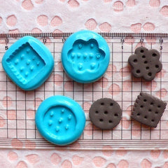 Kawaii Cookie / Biscuit (Flower, Square, Round) (3 pcs) (16 to 19mm) Flexible Mold Silicone Mold Miniature Sweets Charms Fimo Clay MD144-146