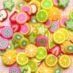 Fruit Polymer Clay Cane Slices Mix Miniature Fimo Sweets Decoden Kawaii Fruit Fimo Scrapbooking Nail Art Deco (100pcs) (by random) CMX001