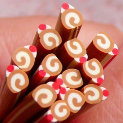 Polymer Clay Cane - Sweets - Cake / Swiss Roll  Whipped Cream & Cherry - Miniature Food / Sweets / Ice Cream Sundae Deco and Nail Art CSW020