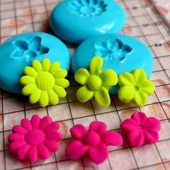 Set of 3 Flower / Sakura / Sunflower (9 and 11mm) Silicone Flexible Push Mold - Jewelry, Charms (Clay Fimo Resins Gum Paste Fondant) MD591