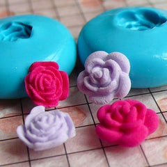 Set of 2 Flower / Rose (8mm and 9mm) Silicone Flexible Push Mold - Miniature Sweets, Jewelry, Charms (Clay Fimo Epoxy Resins Fondant) MD727