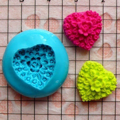 Heart Shaped Flower / Rose Cameo (15mm) Silicone Flexible Push Mold - Jewelry, Charms, Cupcake (Clay, Fimo, Resins, Epoxy, Fondant) MD608