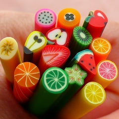 Polymer Clay Cane Fruit Assorted Canes Mix 15 pcs 2.5cm Long Mini Sweets Deco Kawaii Cupcake Fruit Tart Fimo Cane Nail Decoration CMX040