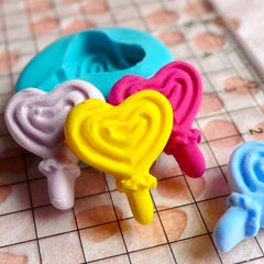 Heart Shaped Lollipop (16mm) Silicone Flexible Push Mold - Miniature Food, Sweets, Jewelry, Charms (Clay Fimo Resin Epoxy Wax Fondant) MD719