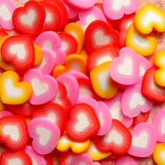 Polymer Clay Cane Heart Assorted Mix Red Pink Orange Fimo Cane Slices Sweets Deco Kawaii Cupcake Nail Art Decoration (75pcs) CMX006