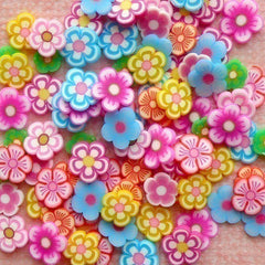 Flower Fimo Cane slices Polymer Clay Flower Assorted Mix  Mini Decoden Kawaii Miniature Nail Art Decoration (100 pcs) (by random) CMX007
