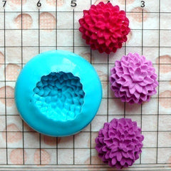 Flower / Pom Pom Chrysanthemum / Dahlia (15mm) Silicone Flexible Push Mold - Craft, Jewelry, Charms (Clay, Fimo, Resins, Fondant) MD569