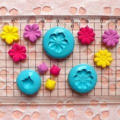 Set of 3 Flower / Sakura / Tulip Mold (6mm and 13mm) Silicone Flexible Push Mold - Jewelry, Charms, Cupcake (Clay Fimo Resins Fondant) MD588