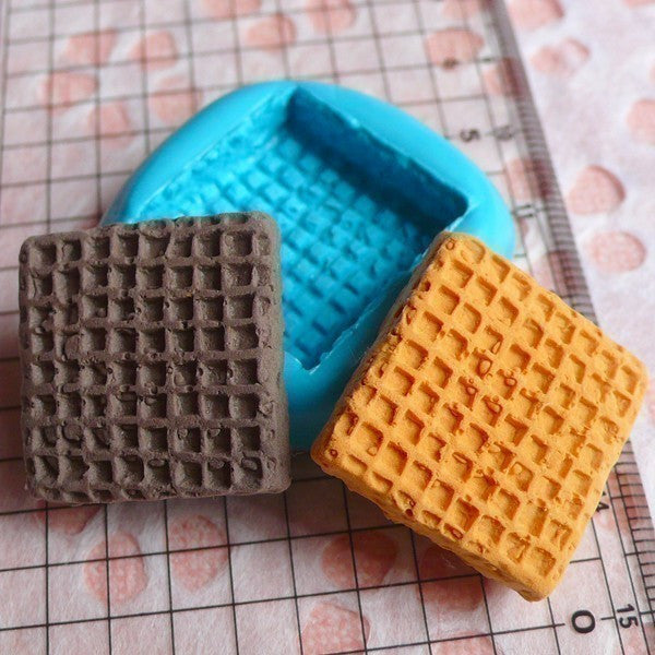 Kawaii Mold Waffle Wafer Biscuit 22mm Silicone Flexible Mold Decoden Mini Sweets Fimo Polymer Clay Food Mold Cabochon Charms Epoxy Wax MD309