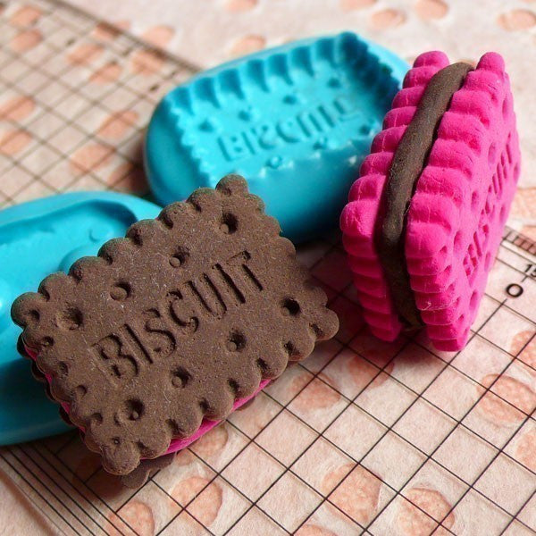 3D Flexible Mold Silicone Mold Cookie Biscuit w/ Cream 28mm Decoden Mold Kawaii Miniature Sweets Fimo Clay Jewelry Cabochon Charms MD129