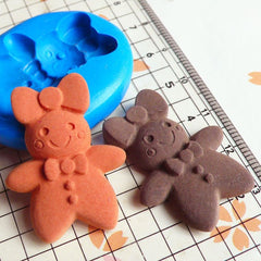 Gingerbread Man (Lady) with Bow (31mm) Silicone Mold Flexible Mold - Miniature Food Cupcake Jewelry Charms (Resin Clay Fimo Gum Paste) MD271