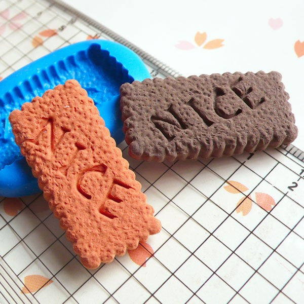 Long 'Nice' Cookie Biscuit Mold 34mm Flexible Silicone Mold Decoden Mold Kawaii Miniature Sweets Fimo Polymer Clay Charms Resin Wax MD184