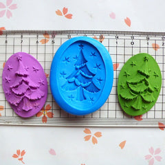 Oval Christmas Tree Cameo (41mm) Silicone Flexible Push Mold Butter Mold Jewelry Charms Cupcake Topper Clay Fondant Gumpaste Mold MD786