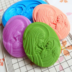 Silicone Cameo Butter Mold 38mm Madonna and Child Cameo Flexible Mold Scrapbooking Fimo Polymer Clay Fondant Gumpaste Jewelry Making MD643