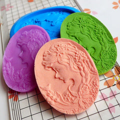 Victorian Lady with Bird Cameo (40mm) Silicone Flexible Push Mold Butter Mold Jewelry Mold Resins Gum Paste Fondant Fimo Polymer Clay MD644
