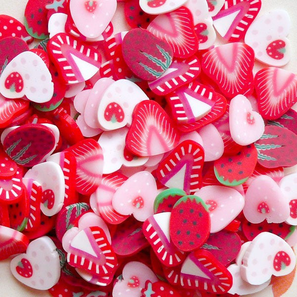 Polymer Strawberry Clay Fimo Clay Cane Slices Mix Miniature Sweets
