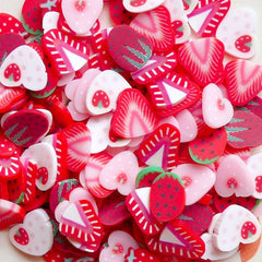 Polymer Strawberry Clay Fimo Clay Cane Slices Mix Miniature Sweets Scrapbooking Kawaii Fimo Fruit Nail Art Decoden (140pcs by RANDOM) CMX010