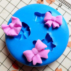 Set of 3 Tiny Ribbon / Bow (9mm and 11mm) Silicone Flexible Push Mold - Miniature Food, Sweets, Jewelry, Charms (Clay, Fimo, Fondant) MD745
