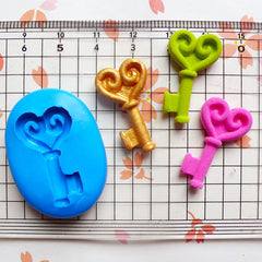 Heart Key (24mm) Silicone Flexible Push Mold - Miniature Food, Sweets, Cupcake, Jewelry Charms (Clay Fimo Epoxy Gum Paste Fondant Wax) MD729
