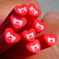 Polymer Clay Cane - Red Heart with Bow - for Miniature Food / Dessert / Cake / Ice Cream Sundae Decoration and Nail Art CH05