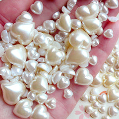 Cream White HEART PEARL Cabochons Mix (around 200pcs / 30gram) (5mm to 15mm) PEMC12