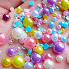 CLEARANCE AB Faux Pearl Cabochons (Colorful / Round / Half) Mix / Assorted (Around 100 pcs / 3.5 gram) (3mm to 8mm) PEMC14
