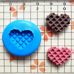 Kawaii Heart Waffle (16mm) Flexible Mold Silicone Mold - Miniature Food Sweets Cupcake Jewelry Charms (Clay Fimo Resin, Wax Fondant) MD299
