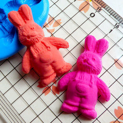 Bunny / Rabbit in Overall (30mm) Silicone Flexible Push Mold - Jewelry, Charms, Cupcake (Clay, Fimo, Resin, Wax, Gum Paste, Fondant) MD770