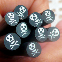 Polymer Clay Cane - Halloween Black White Skeleton Skull Crossbones Pirate Nail Art Deco Scrapbooking Fimo Cane Jewelry Stud Earrings CE014