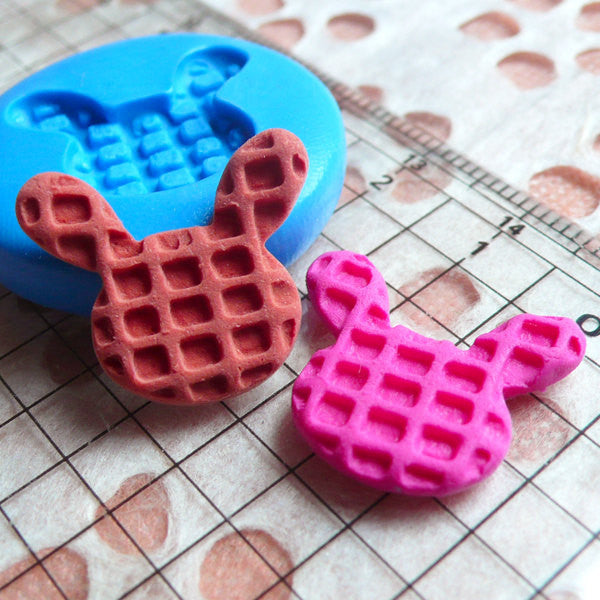 Rabbit Bunny Waffle Mold 20mm Silicone Flexible Mold Decoden Mold Kawaii Miniature Sweets Fimo Polymer Clay Jewelry Cabochon Charms MD300