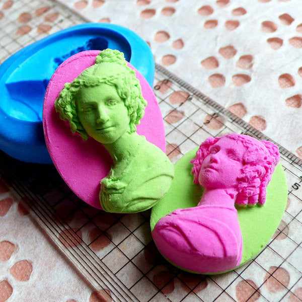 Victorian Lady Cameo Flexible Butter Mold 40mm Silicone Mold Fimo Poly, MiniatureSweet, Kawaii Resin Crafts, Decoden Cabochons Supplies