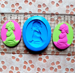 Baby Girl Cameo Butter Mold Silicone Mold 40mm Flexible Mold Jewelry Pendant Fimo Polymer Clay Wax Scrapbooking Resin Gumpaste Fondant MD746
