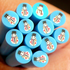Christmas Cane Blue Snowman Polymer Clay Cane Fimo Cane Nail Art Deco Scrapbooking CCH01