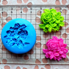Flower Mold w/ Leaf 26mm Flexible Silicone Mold Jewelry Brooch Cupcake Topper Fondant Mold GumPaste Flower Cabochon Resin Polymer Clay MD615