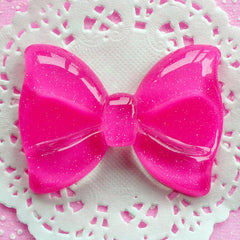 CLEARANCE Kawaii Cabochon Bow with Glitter / Large Glitter Bow Tie Cabochon (60mm x 44mm / Dark Pink / Flat Back) Jumbo Decoden Piece Scrapbook CAB040